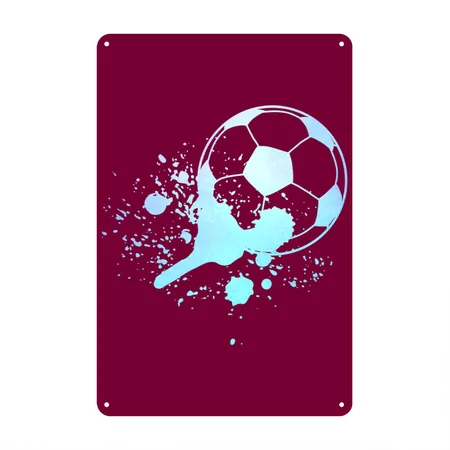 Soccer Player Boys Men Soccer Sports Burgundy Metal Poster Wall Art Decor Sign