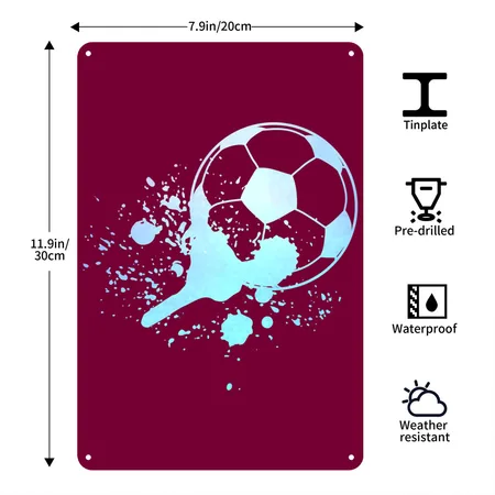 Soccer Player Boys Men Soccer Sports Burgundy Metal Poster Wall Art Decor Sign