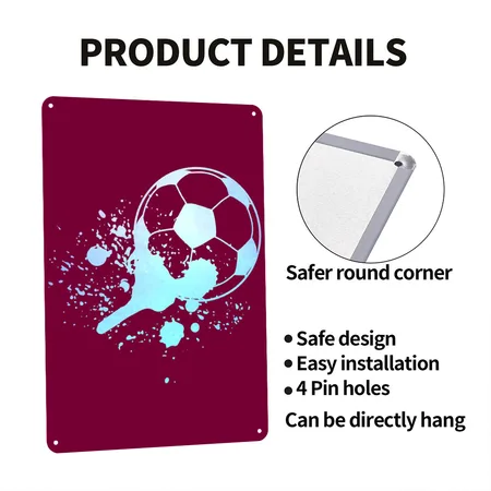 Soccer Player Boys Men Soccer Sports Burgundy Metal Poster Wall Art Decor Sign