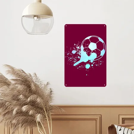 Soccer Player Boys Men Soccer Sports Burgundy Metal Poster Wall Art Decor Sign