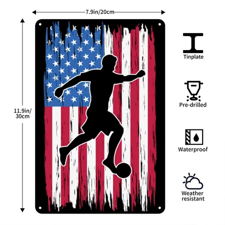 Soccer Tees ?american Flag Soccer Player Soft Sty Black Metal Poster Wall Art Decor Sign