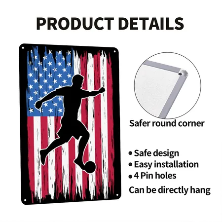 Soccer Tees ?american Flag Soccer Player Soft Sty Black Metal Poster Wall Art Decor Sign