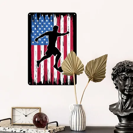 Soccer Tees ?american Flag Soccer Player Soft Sty Black Metal Poster Wall Art Decor Sign