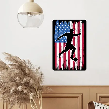 Soccer Tees ?american Flag Soccer Player Soft Sty Black Metal Poster Wall Art Decor Sign