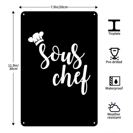 Sous Chef - Chef - Total Basics Black Metal Poster Wall Art Decor Sign