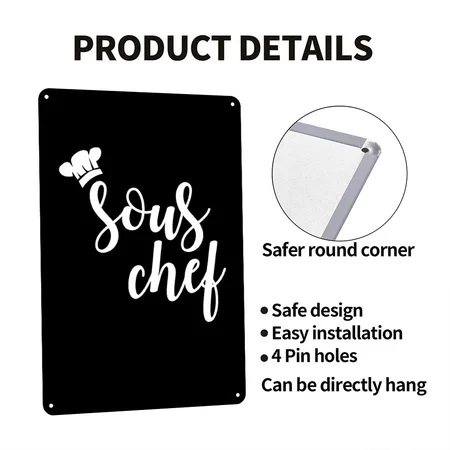 Sous Chef - Chef - Total Basics Black Metal Poster Wall Art Decor Sign