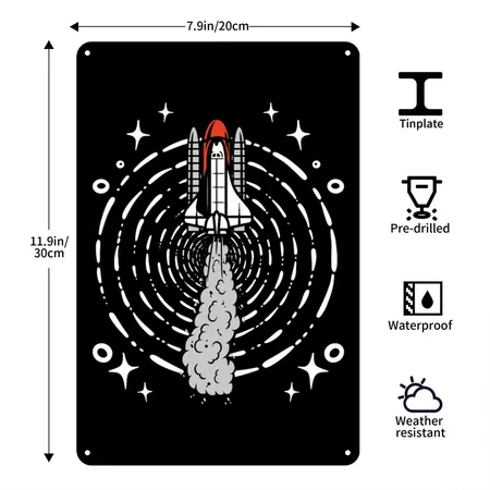Space Space Ship Space Colonization Black Metal Poster Wall Art Decor Sign