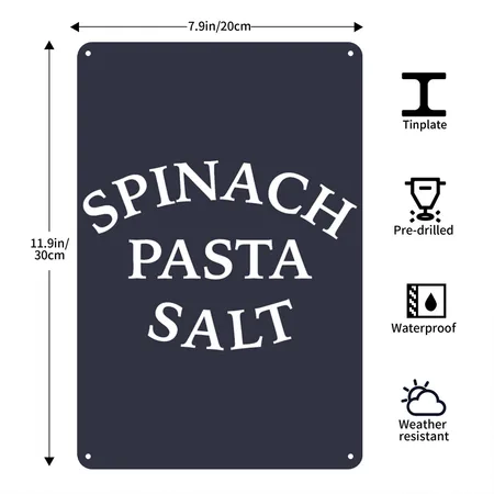 Spinach Pasta Salt Navy/heather Gray Metal Poster Wall Art Decor Sign