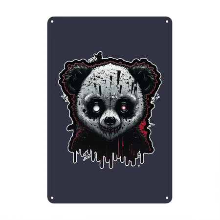 Spooky Panda Navy/heather Gray Metal Poster Wall Art Decor Sign