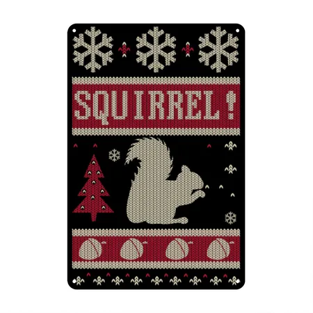 Squirrel Christmas Black Metal Poster Wall Art Decor Sign