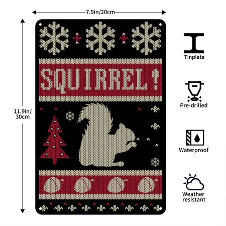 Squirrel Christmas Black Metal Poster Wall Art Decor Sign