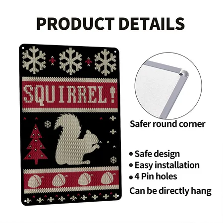 Squirrel Christmas Black Metal Poster Wall Art Decor Sign