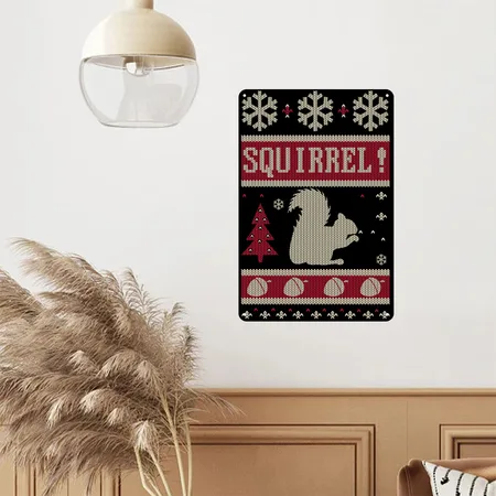 Squirrel Christmas Black Metal Poster Wall Art Decor Sign