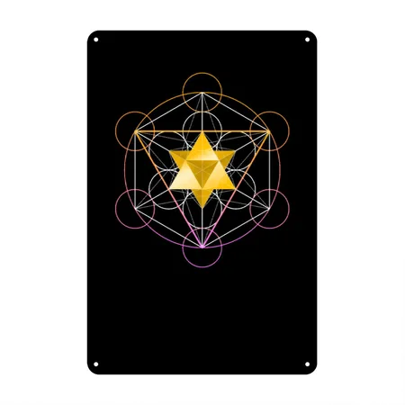 Star Tetrahedron In Metatron Black Metal Poster Wall Art Decor Sign