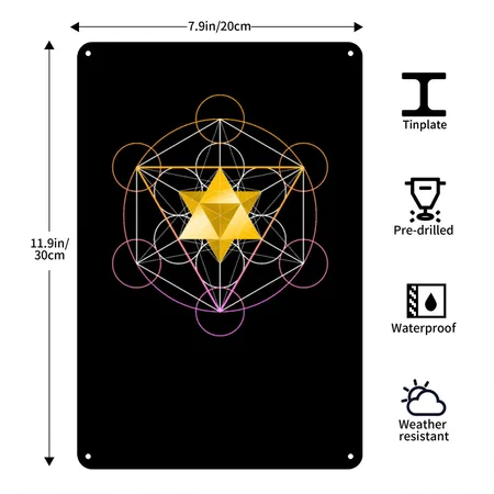 Star Tetrahedron In Metatron Black Metal Poster Wall Art Decor Sign