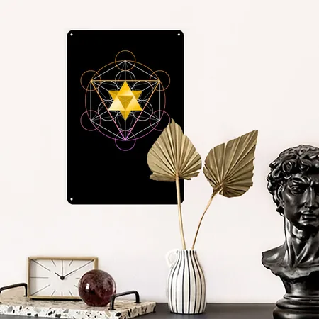 Star Tetrahedron In Metatron Black Metal Poster Wall Art Decor Sign