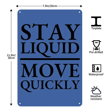 STAY LIQUID MOVE QUICKLY 02 BLACK Royal Blue Metal Poster Wall Art Decor Sign