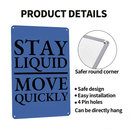 STAY LIQUID MOVE QUICKLY 02 BLACK Royal Blue Metal Poster Wall Art Decor Sign