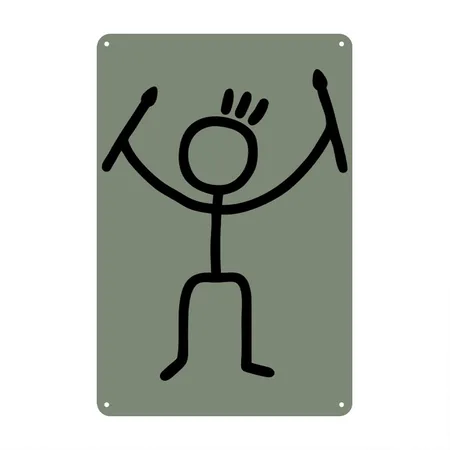 Stick Figure Drums Heather Military Green Metal Poster Wall Art Decor Sign