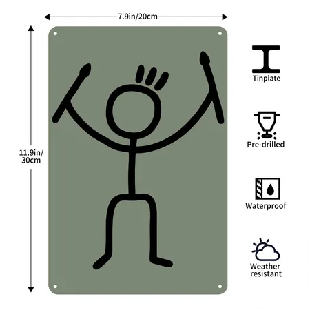 Stick Figure Drums Heather Military Green Metal Poster Wall Art Decor Sign