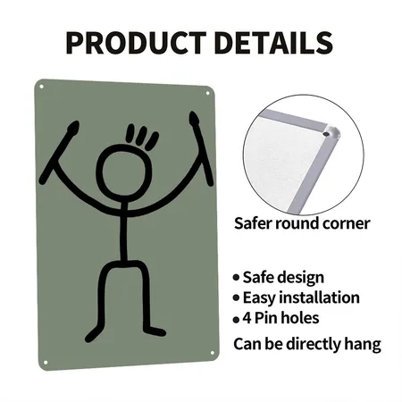 Stick Figure Drums Heather Military Green Metal Poster Wall Art Decor Sign