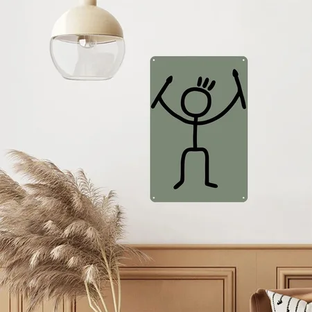 Stick Figure Drums Heather Military Green Metal Poster Wall Art Decor Sign