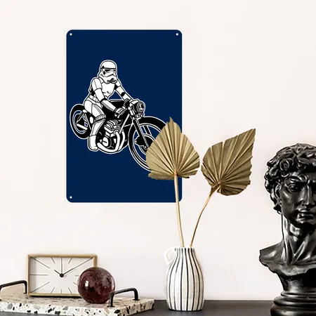 Stormtrooper Motorcycle Navy Metal Poster Wall Art Decor Sign