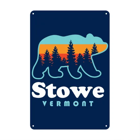 Stowe Vermontbear Stowe Birthday Christmas Gift Navy Metal Poster Wall Art Decor Sign