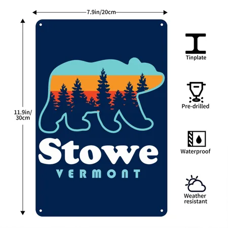 Stowe Vermontbear Stowe Birthday Christmas Gift Navy Metal Poster Wall Art Decor Sign