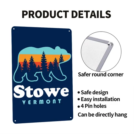Stowe Vermontbear Stowe Birthday Christmas Gift Navy Metal Poster Wall Art Decor Sign