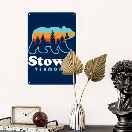 Stowe Vermontbear Stowe Birthday Christmas Gift Navy Metal Poster Wall Art Decor Sign