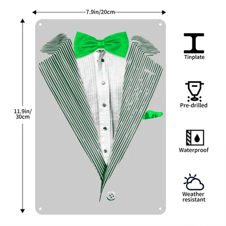 St.patrick's Day Green Tuxedo Costume Heather Gray Metal Poster Wall Art Decor Sign