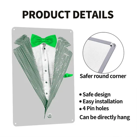St.patrick's Day Green Tuxedo Costume Heather Gray Metal Poster Wall Art Decor Sign
