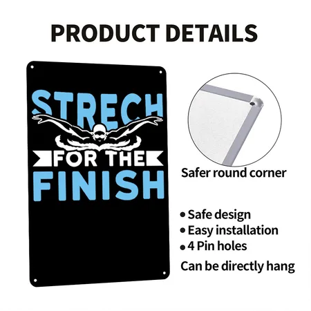 Stretch For The Finish Swimming Swimmer Black Metal Poster Wall Art Decor Sign