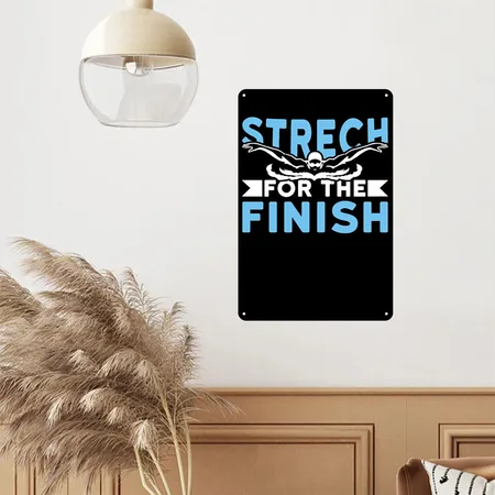 Stretch For The Finish Swimming Swimmer Black Metal Poster Wall Art Decor Sign