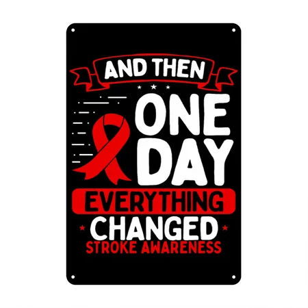 Stroke Awareness Warrior Survivor Ribbon Black Metal Poster Wall Art Decor Sign