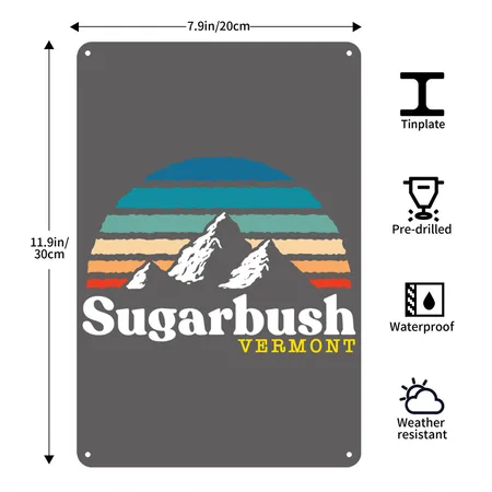 Sugarbush Vermont Usa Ski Resort 1980S Retro Gift Charcoal Grey Metal Poster Wall Art Decor Sign