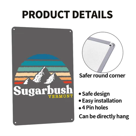 Sugarbush Vermont Usa Ski Resort 1980S Retro Gift Charcoal Grey Metal Poster Wall Art Decor Sign