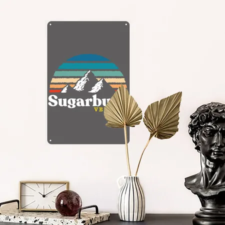 Sugarbush Vermont Usa Ski Resort 1980S Retro Gift Charcoal Grey Metal Poster Wall Art Decor Sign