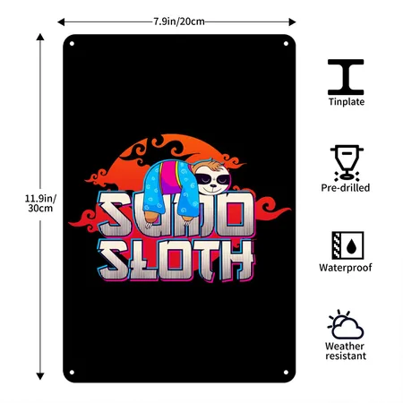Sumo Sloth Funny Japanese Sumo Wrestler Black Metal Poster Wall Art Decor Sign