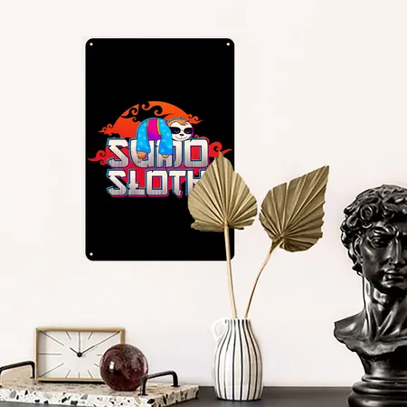 Sumo Sloth Funny Japanese Sumo Wrestler Black Metal Poster Wall Art Decor Sign