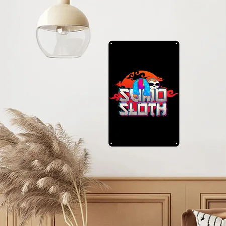 Sumo Sloth Funny Japanese Sumo Wrestler Black Metal Poster Wall Art Decor Sign