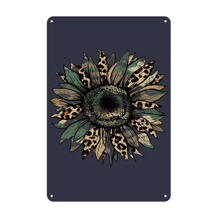 Sunflower Army Camo Glitter Leopard Cheetah Print Navy/heather Gray Metal Poster Wall Art Decor Sign