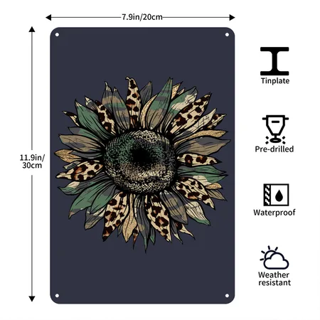 Sunflower Army Camo Glitter Leopard Cheetah Print Navy/heather Gray Metal Poster Wall Art Decor Sign