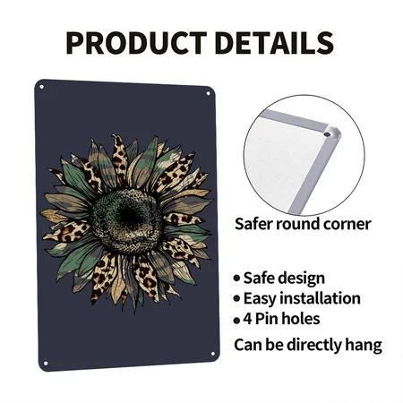 Sunflower Army Camo Glitter Leopard Cheetah Print Navy/heather Gray Metal Poster Wall Art Decor Sign