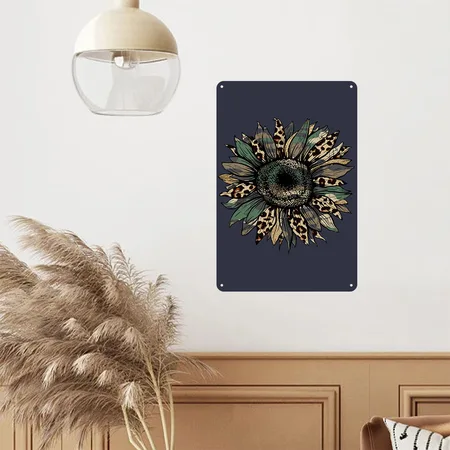 Sunflower Army Camo Glitter Leopard Cheetah Print Navy/heather Gray Metal Poster Wall Art Decor Sign