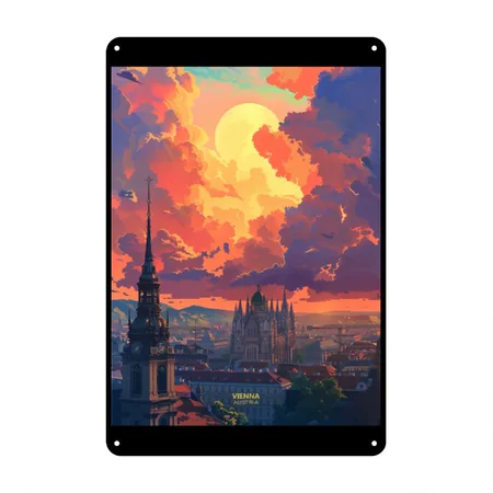 Sunset In Vienna Austria Black Metal Poster Wall Art Decor Sign