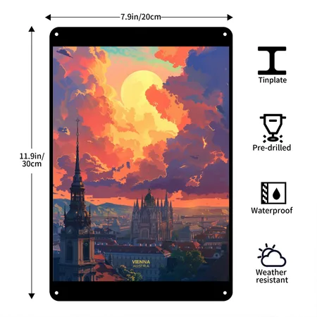 Sunset In Vienna Austria Black Metal Poster Wall Art Decor Sign