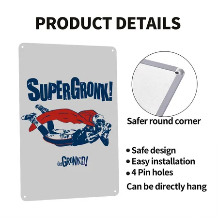 Super Gronk Heather Gray Metal Poster Wall Art Decor Sign