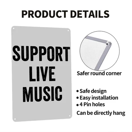 Support Live Music Heather Gray Metal Poster Wall Art Decor Sign